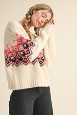 Ivory Cable Knit Fair Isle Sweater