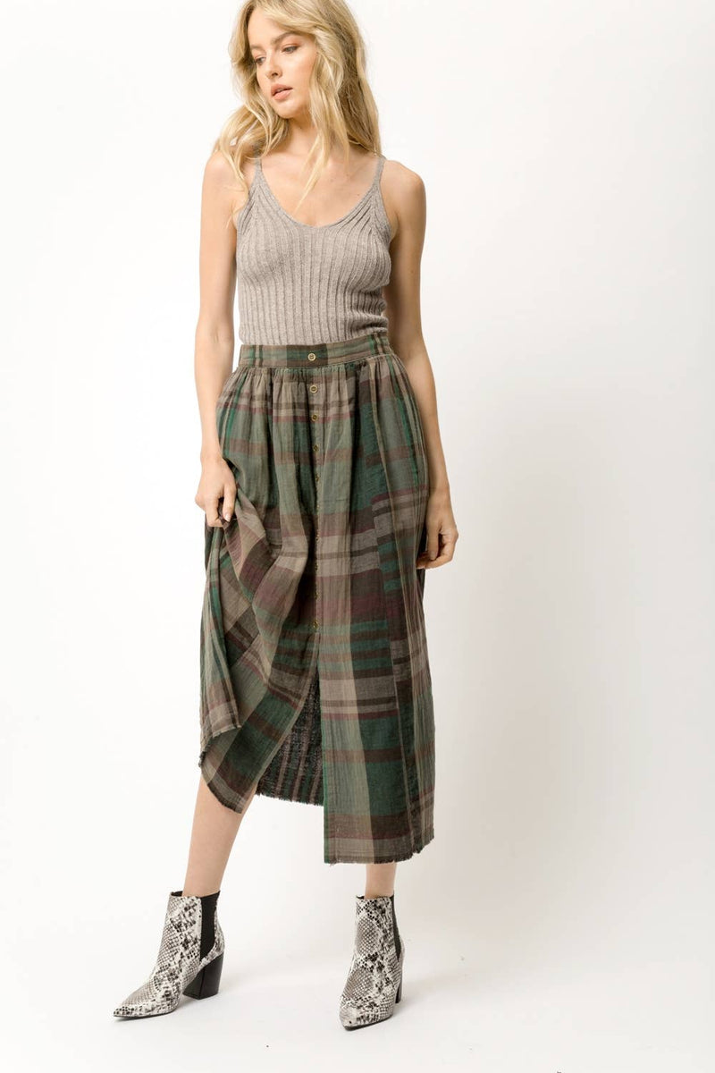 Olive Plaid Skirt