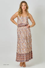 Border Print Tiered Long Skirt