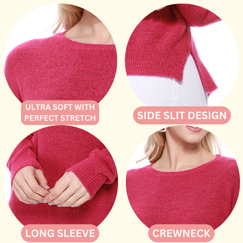 Crewneck Knit Pullover Sweater with Side Slit
