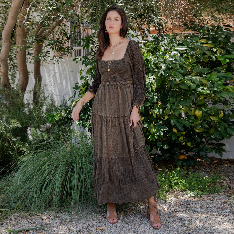 Acid Washed Embroidered Patchwork Dress