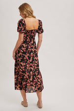 Floral Print Sweetheart Neckline Midi Dress