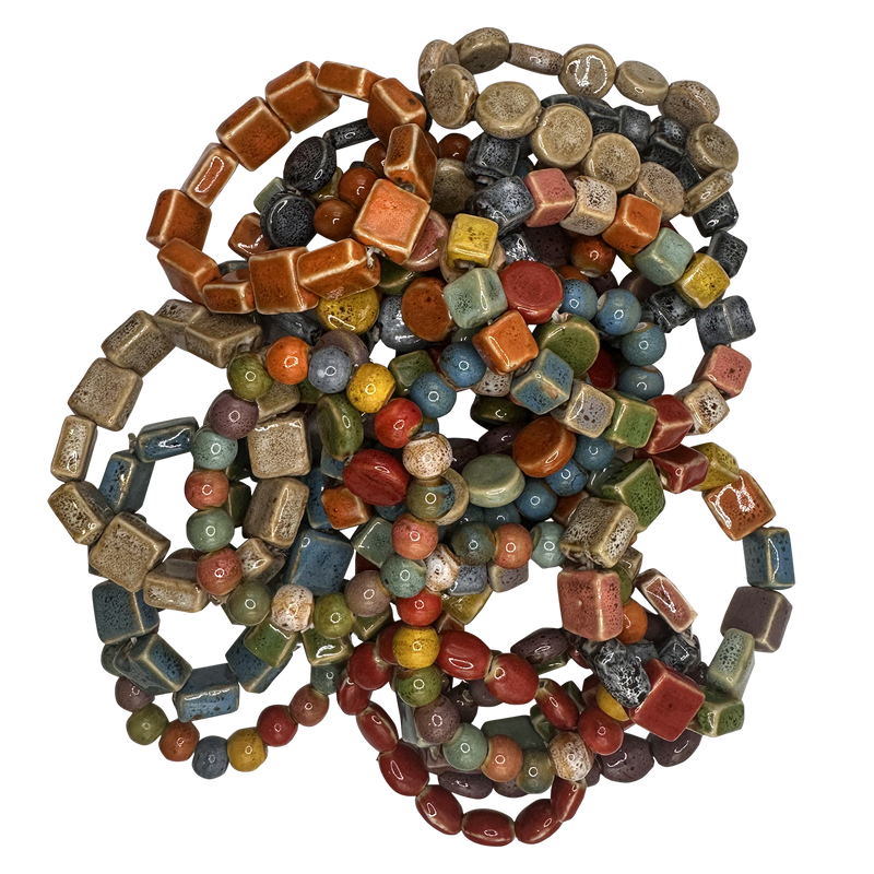 Mixed Color and Shape Clay Bead Stretch Bracelets
