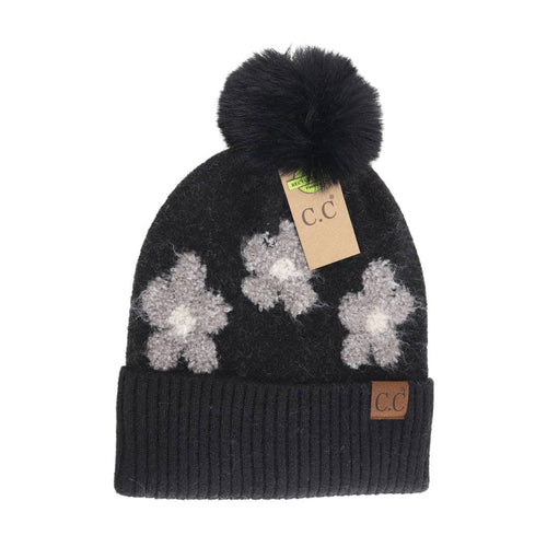 Daisy Contrast Faux Fur Pom C.C Beanie HTC0079