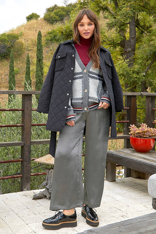Grey Plaid Cardigan