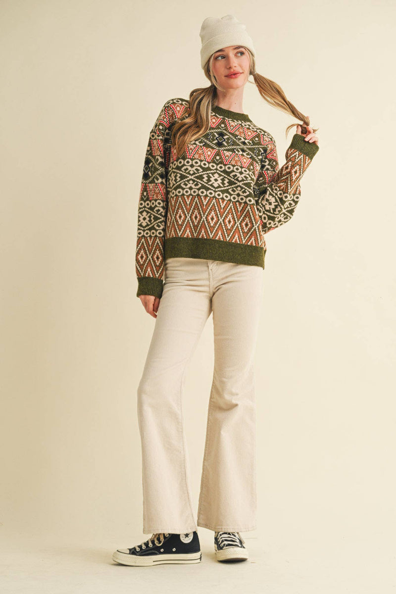 Green Alpine Design Sweater