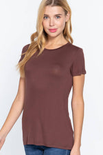 Crew Neck Rayon Spandex Tee in Dark Brown, Light Brown, and Black