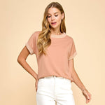 Solid Top with Solid Ribbed Neck and Sleeve Detail