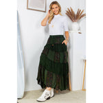 Deep Green Printed Georgette Patchwork Skirt