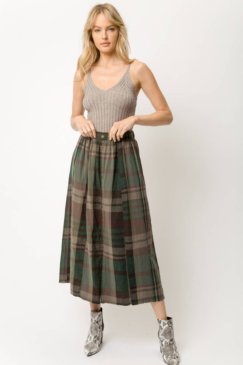 Olive Plaid Skirt