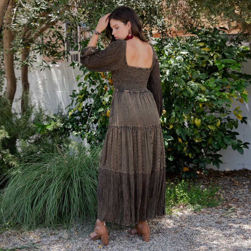 Acid Washed Embroidered Patchwork Dress