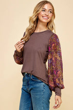 Solid Top with Printed Floral Sleeves