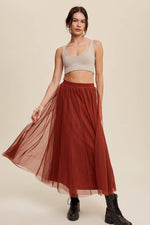 Rust Mesh Tulle Maxi Skirt