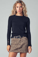 Polished Button Cuff Slim Knit Top