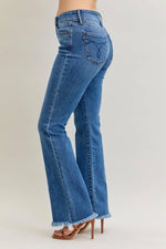 High Waisted Bootcut Double Button WB & Fray Hem