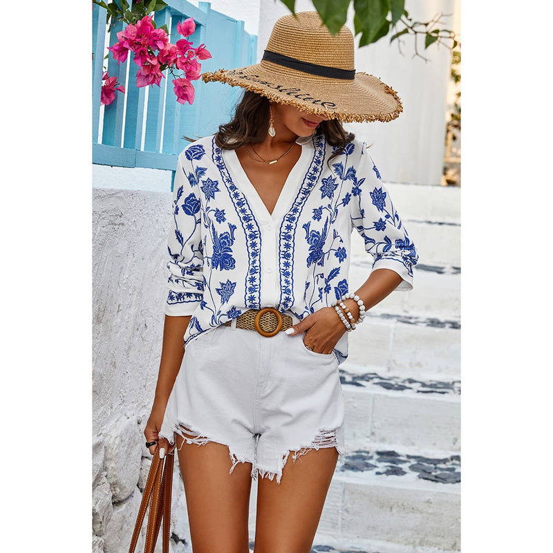 Relaxed Fit V-Neck Blouse