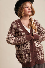 Fair Isle Floral Knit Cardigan