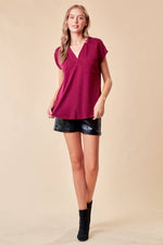 Short Sleeved V-Neck Blouse in Berry