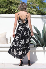 Lace-Up Back Midi Dress in Blue or in Black