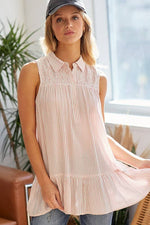 Button Front-Ruffled Hem Top