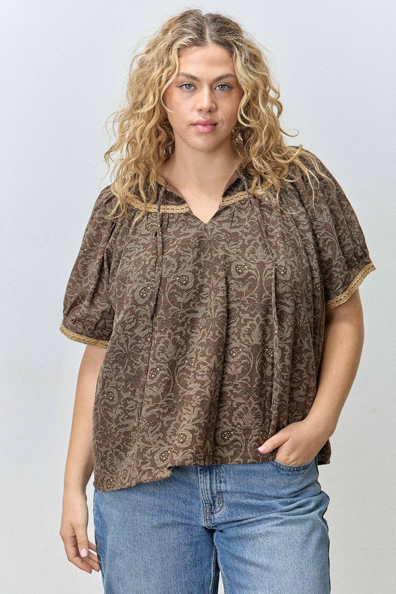 Textured Blouse with Crochet Accent