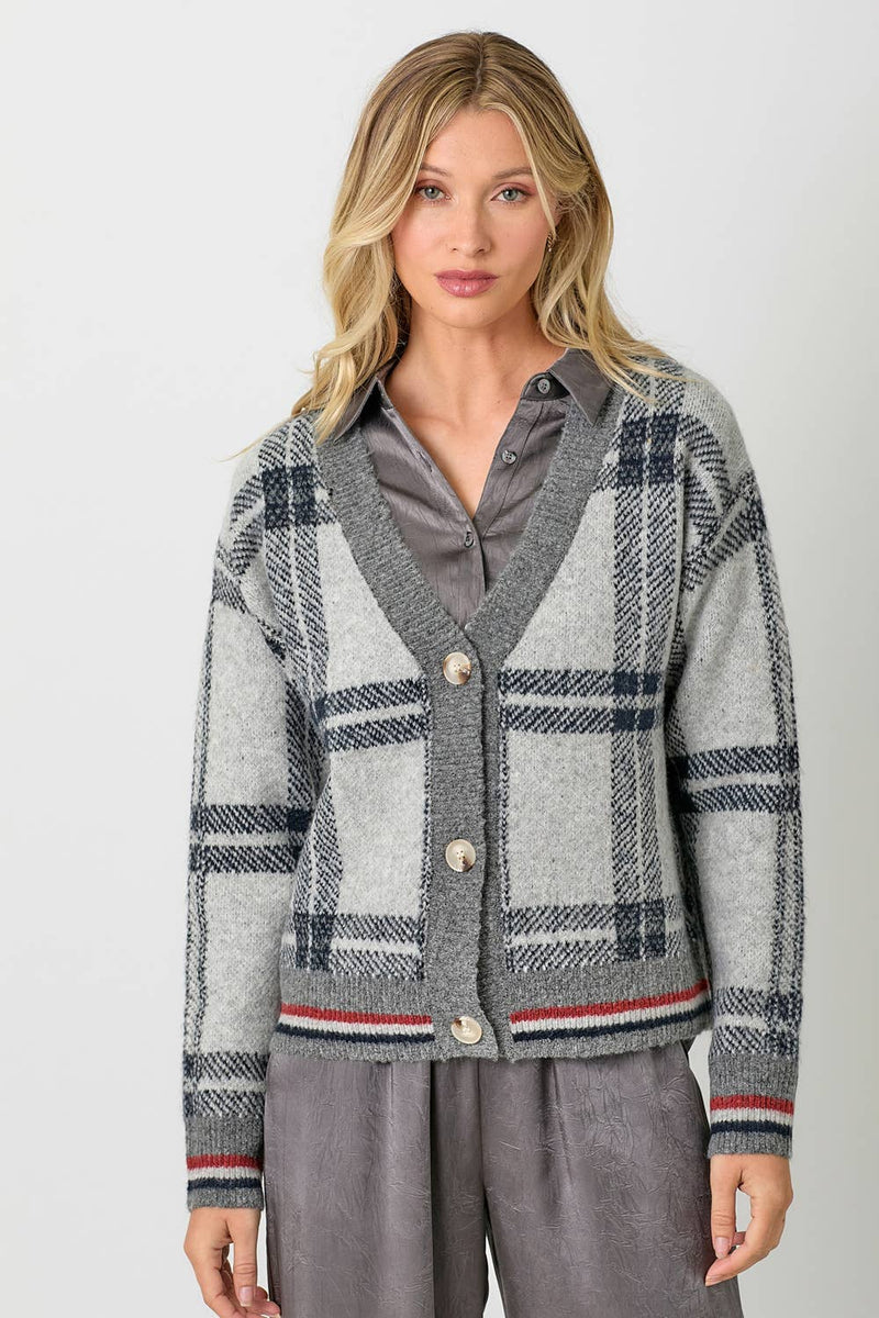 Grey Plaid Cardigan