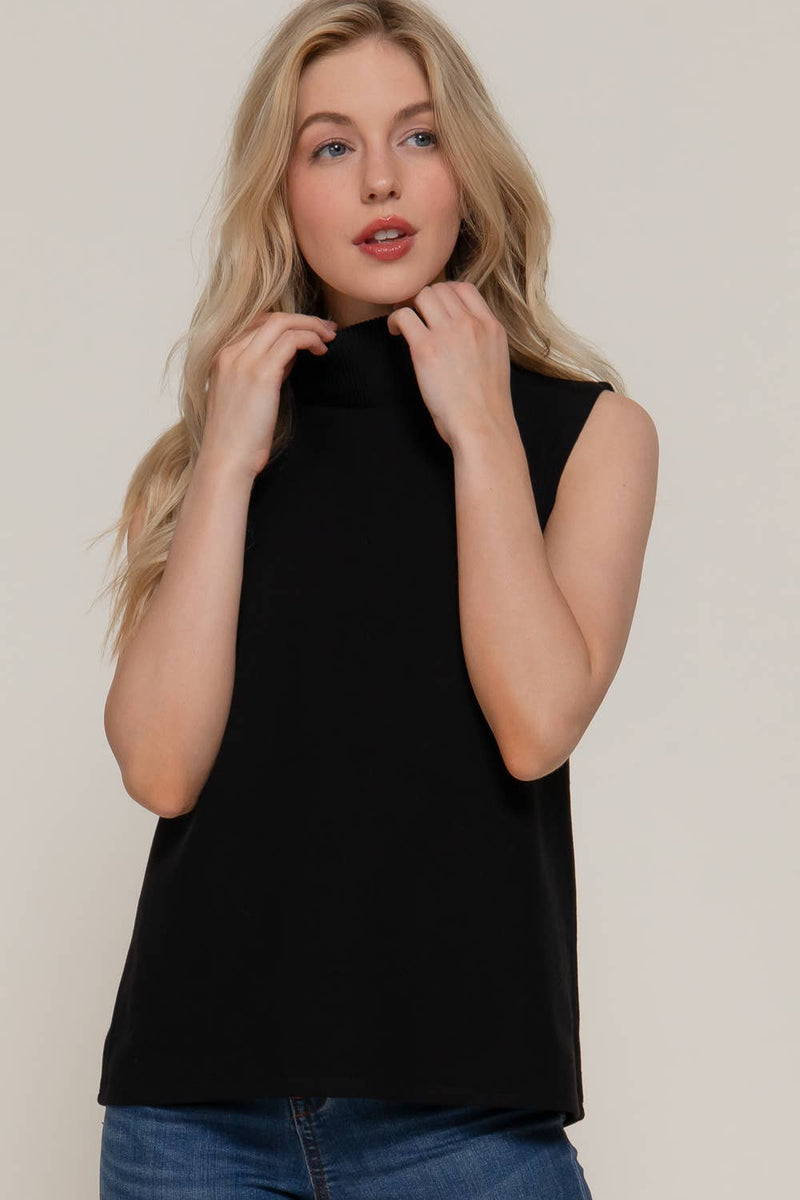 Sleeveless Turtleneck Soft Knit Top