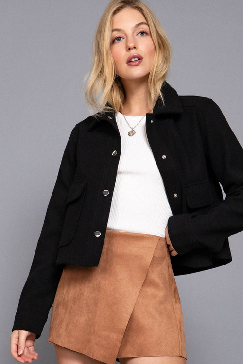 Soft Patch Pocket Snap Jacket in Camel or Black