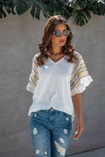 Deco Ruffle Sleeve V-Neck Top