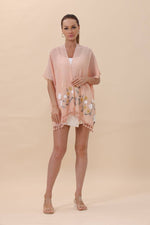Floral Embroidered Tassel Hem Kimonos in Peach or Ivory