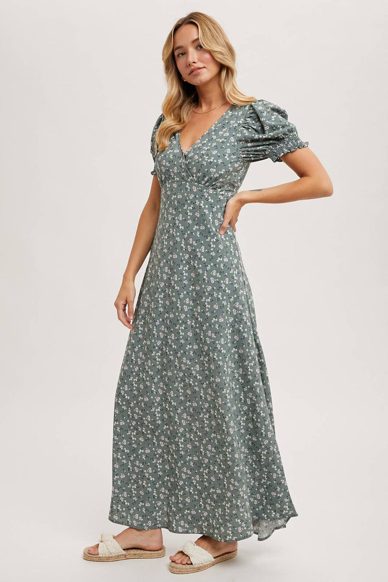 Boho Floral Print V-Neck Maxi Dress