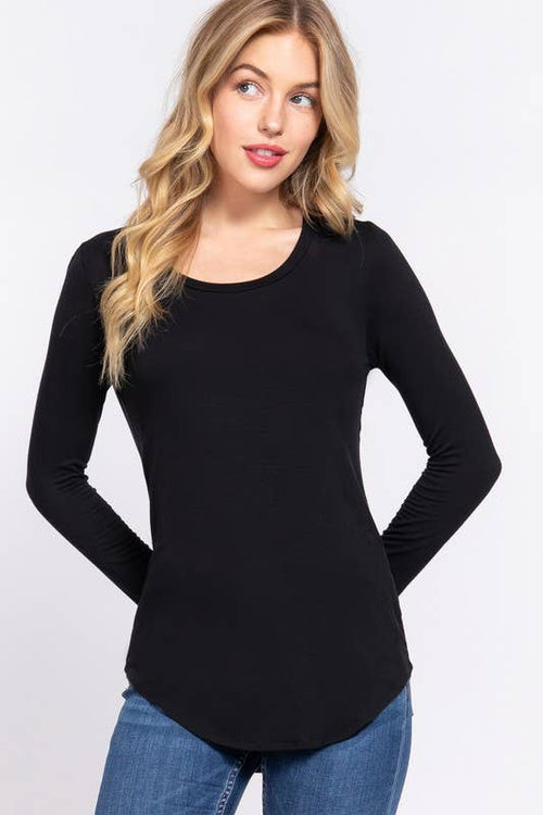 Long Sleeve Round Neck Rayon Top