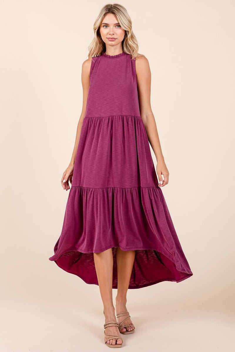 Ruffled Tiered Magenta Dress