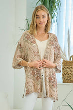 Printed Kimono With Lace Trim