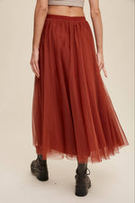 Rust Mesh Tulle Maxi Skirt