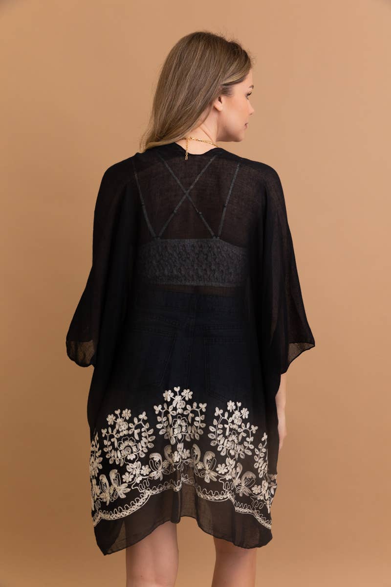 Boho Chic Floral Embroidered Kimono in Sage and in Black