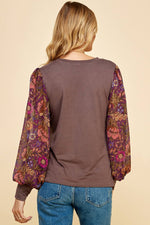 Solid Top with Printed Floral Sleeves