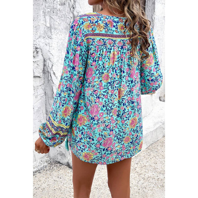 Teal Tassel Boho Blouse