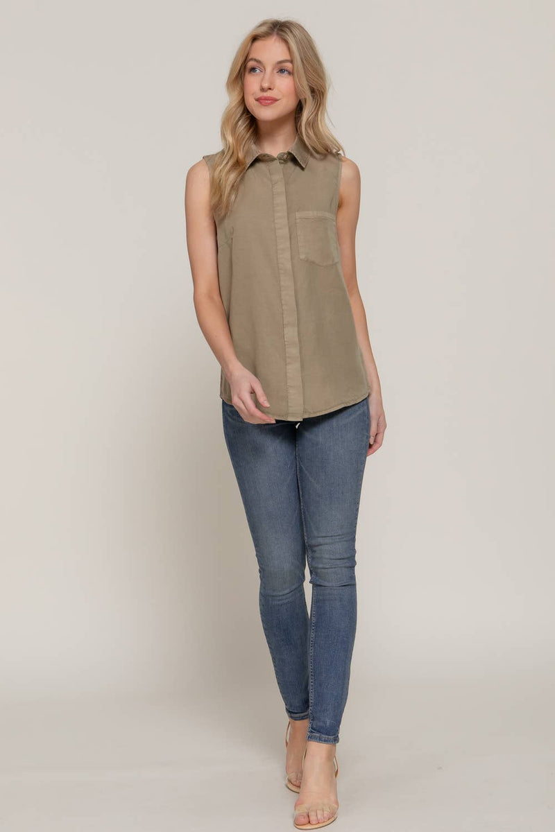 Olive Pocket Tencel Blouse