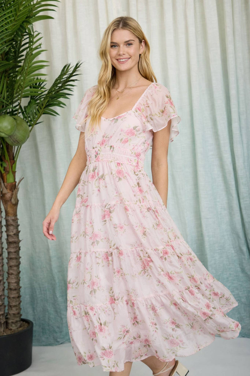 FLORAL CHIFFON FLOUNCE SLEEVE SHIRRED MIDI DRESS – #SmallTownGirl Boutique FLORAL CHIFFON FLOUNCE SLEEVE SHIRRED MIDI DRESS – #SmallTownGirl Boutique