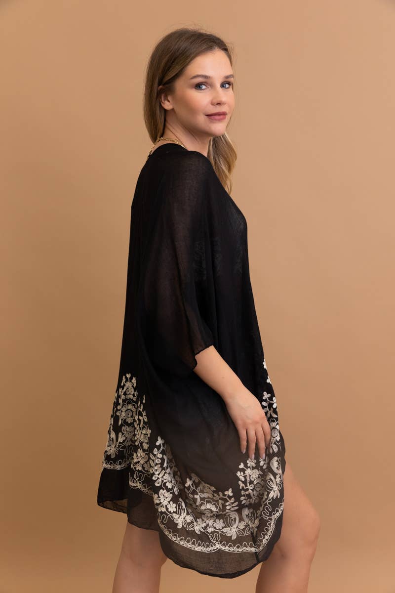 Boho Chic Floral Embroidered Kimono in Sage and in Black