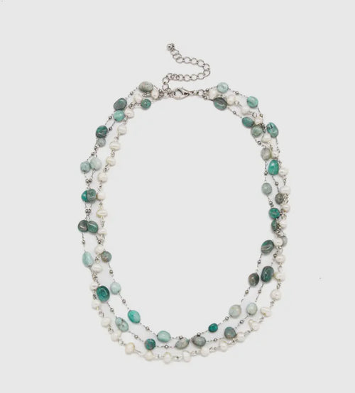 Short Freshwater Pearl, Agate and Turquoise Necklace