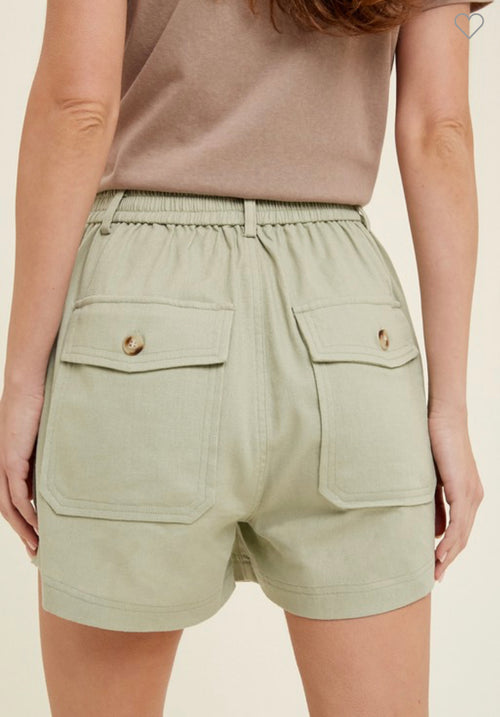 Linen Shorts in Sage and in Natural