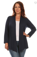 Knee-Length Black Jersey Knit Cardigan