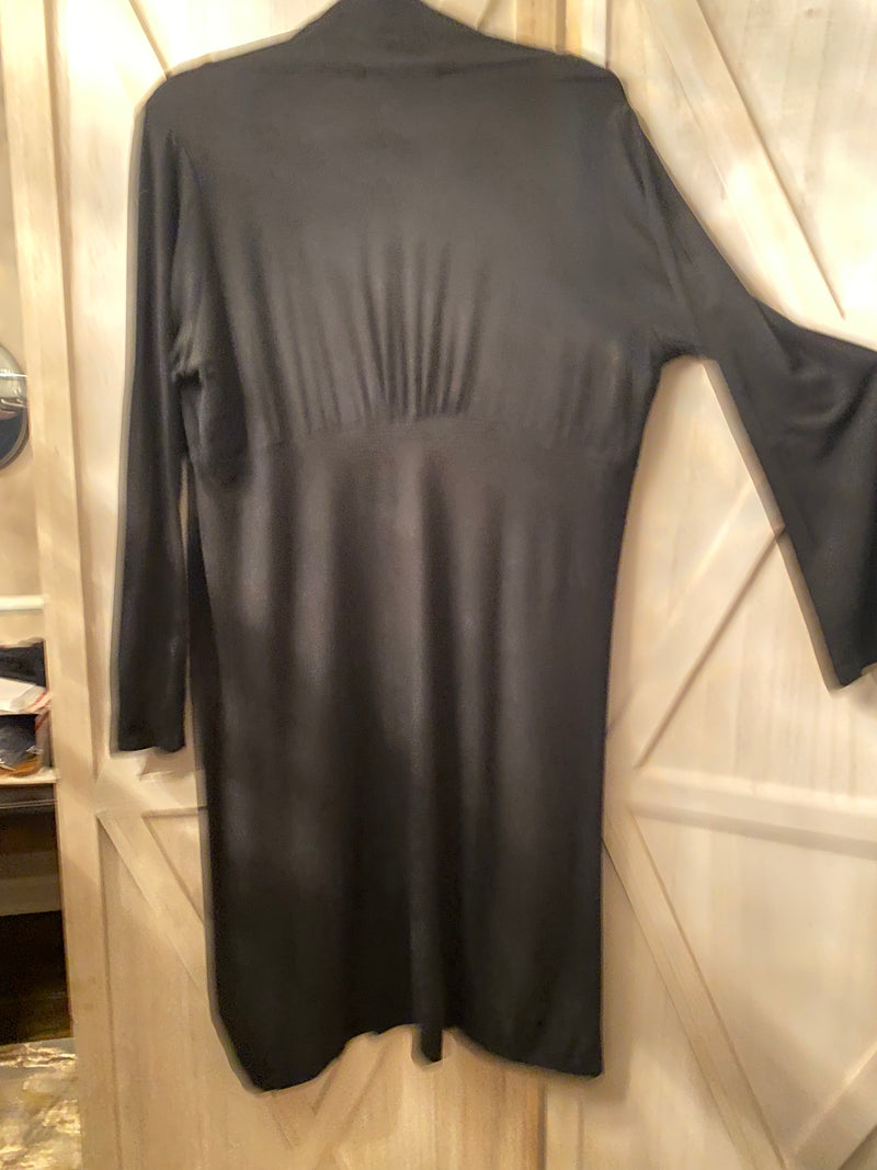 Knee-Length Black Jersey Knit Cardigan
